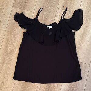 Socialite Elegant Black Ruffle Cold shoulder Blouse Sz L
